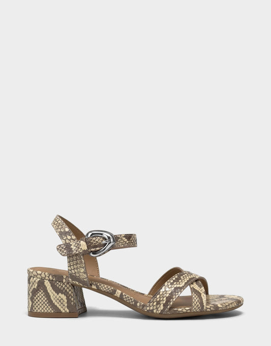 Aerosoles Heeled Sandal in Pale Yellow Snake Print