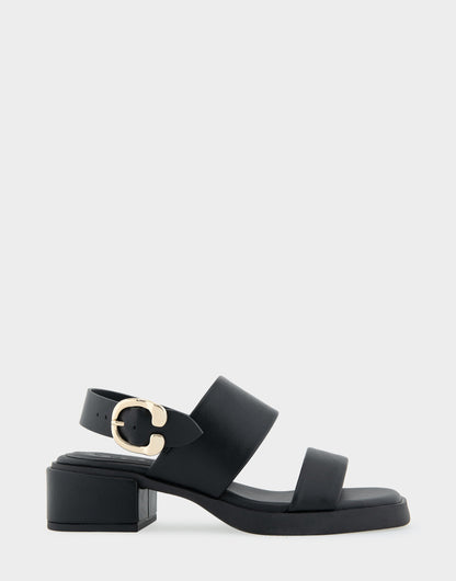 Aerosoles Banded Back Strap Low Block Heel Sandal in Black Faux Leather