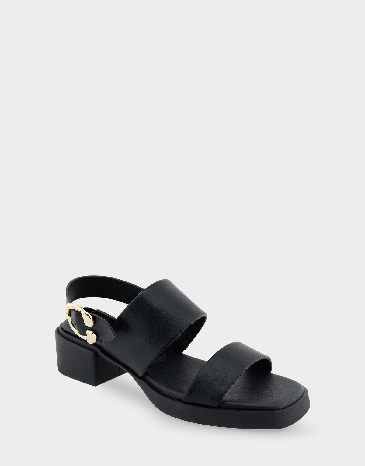 Aerosoles Banded Back Strap Low Block Heel Sandal in Black Faux Leather