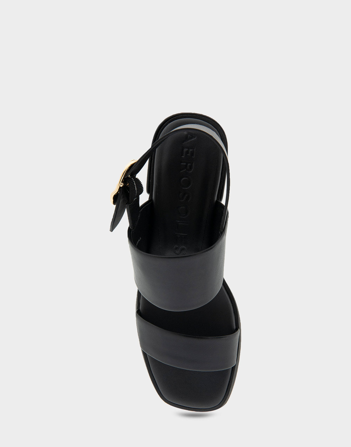 Aerosoles Banded Back Strap Low Block Heel Sandal in Black Faux Leather