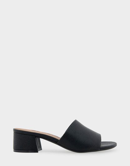 Aerosoles Heeled Sandal in Black Lizard Embossed