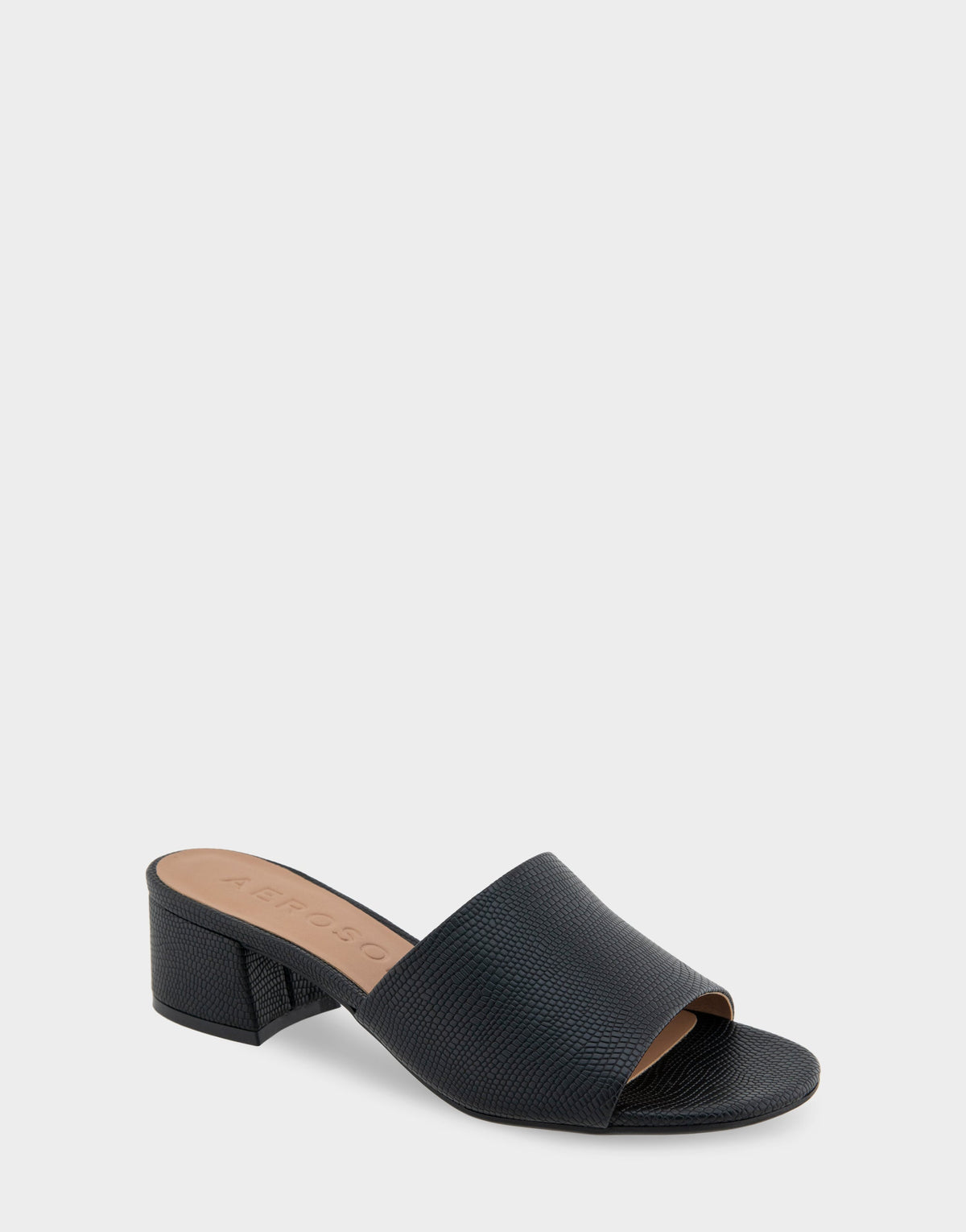 Aerosoles Heeled Sandal in Black Lizard Embossed