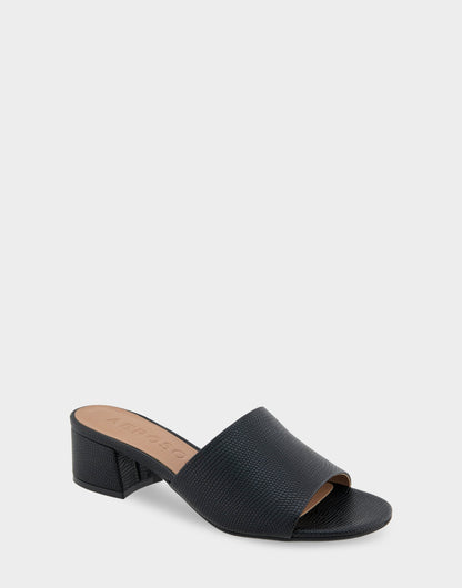 Aerosoles Heeled Sandal in Black Lizard Embossed