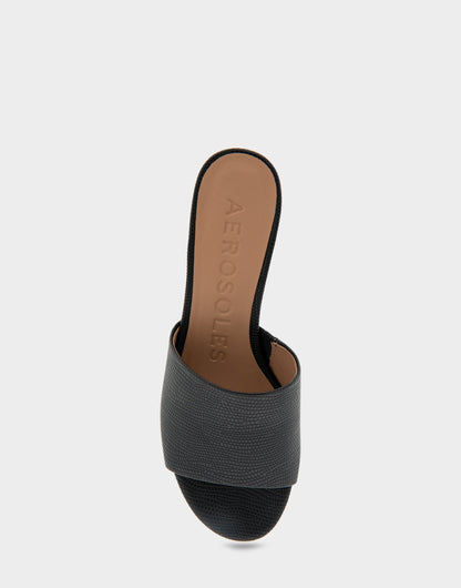 Aerosoles Heeled Sandal in Black Lizard Embossed