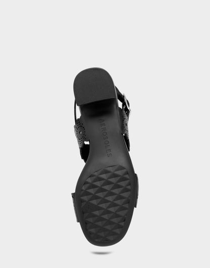 Aerosoles Heeled Sandal in Black Perforated